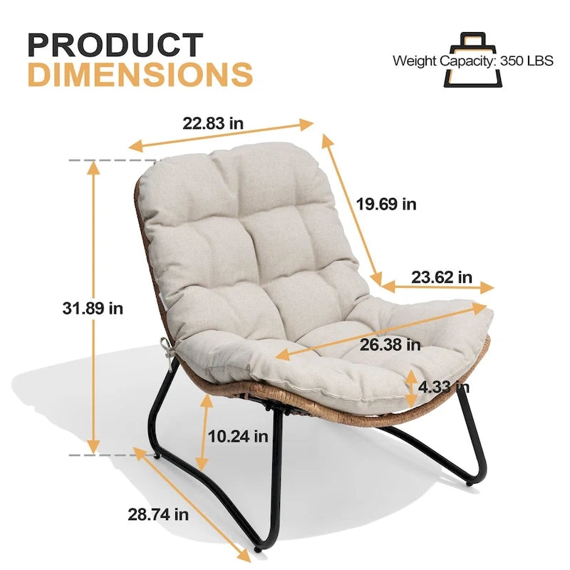 3-Piece Set Outdoor Cushioned Papasan Chairs Set Double Papasan Chair Loveseat with Single Chairs - see picture
