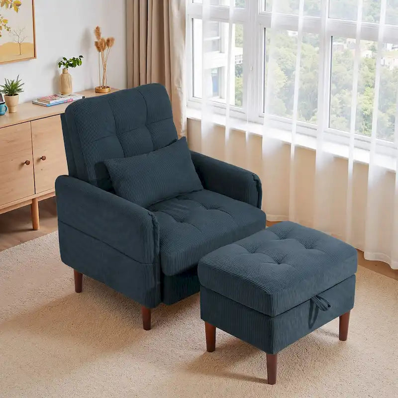 UIXE Modern Lounge Chair Accent Chair and Stroage Ottoman With Adjustable Backrest