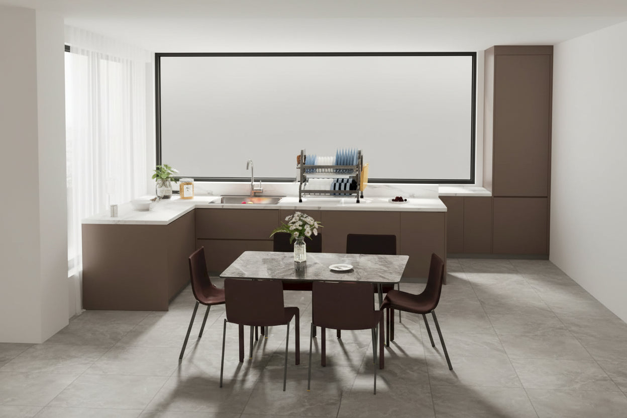 Modern Dining Table with Metal Frame Sintered Stone Top Kitchen Table
