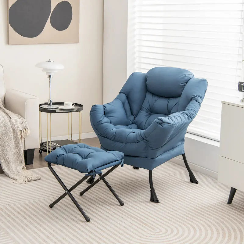 Gymax Lazy Sofa Chair Accent Leisure Armchair with Folding Footrest &