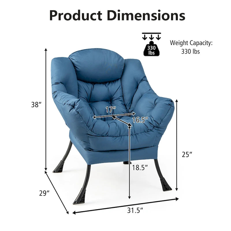 Gymax Lazy Sofa Chair Accent Leisure Armchair with Folding Footrest &