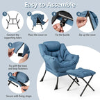 Gymax Lazy Sofa Chair Accent Leisure Armchair with Folding Footrest &