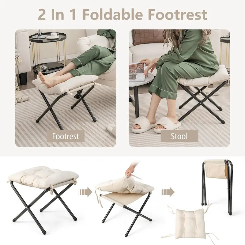 Gymax Lazy Sofa Chair Accent Leisure Armchair with Folding Footrest &