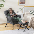 Gymax Lazy Sofa Chair Accent Leisure Armchair with Folding Footrest &