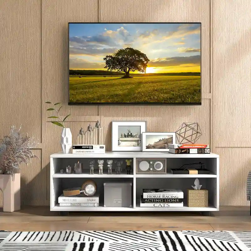 Gymax Media Console Entertainment Center 4-Cubby TV Stand Cabinet w/
