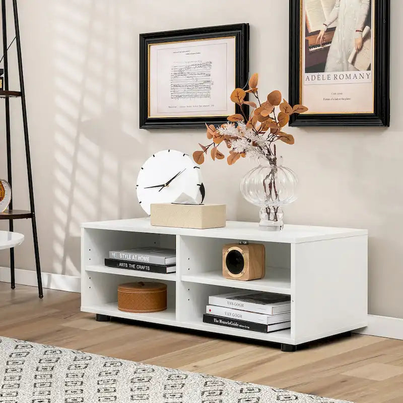 Gymax Media Console Entertainment Center 4-Cubby TV Stand Cabinet w/