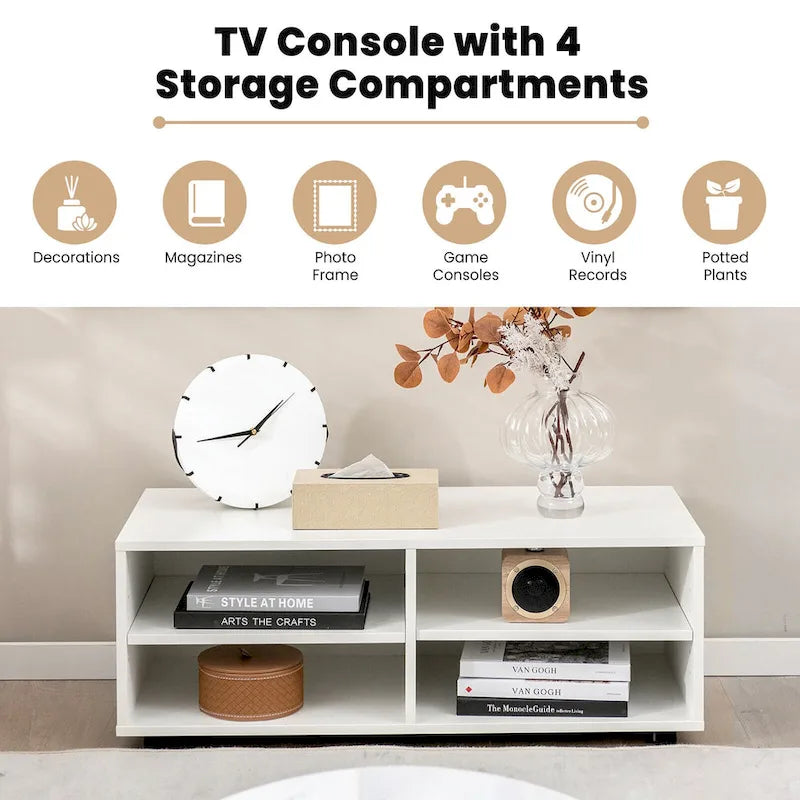 Gymax Media Console Entertainment Center 4-Cubby TV Stand Cabinet w/