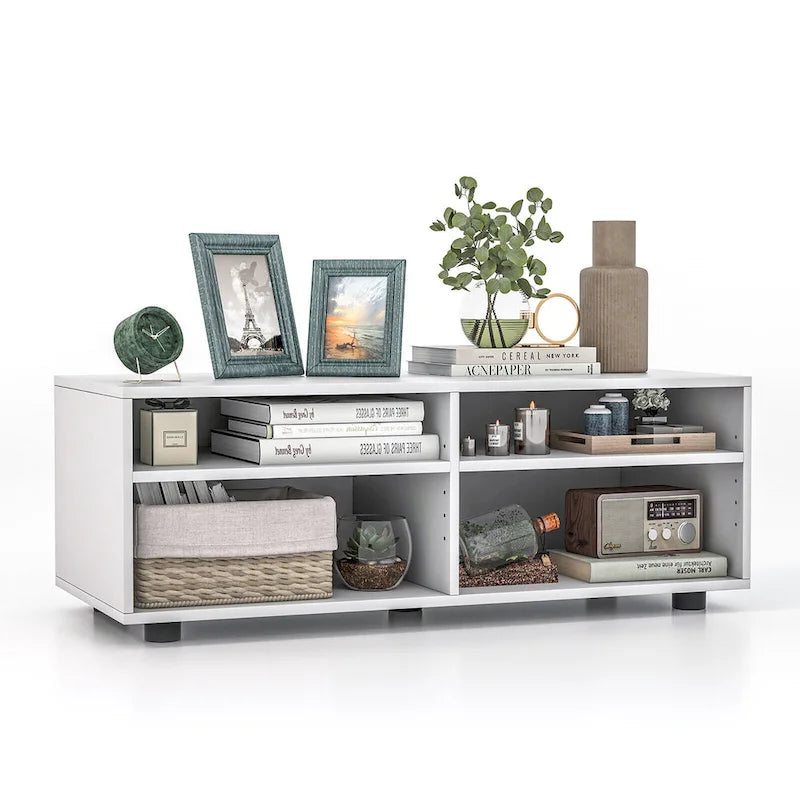 Gymax Media Console Entertainment Center 4-Cubby TV Stand Cabinet w/
