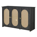 Buffet Cabinet with Artificial Rattan Doors, 3-Door Sideboard Cabinet with Shelves, Coffee Bar Cabinet with Metal Handles