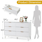 EROMMY Fluted Dresser 6 Drawer Mid Century Modern Dresser Wide Chest of Drawers with Metal Handles for Bedroom Living Room