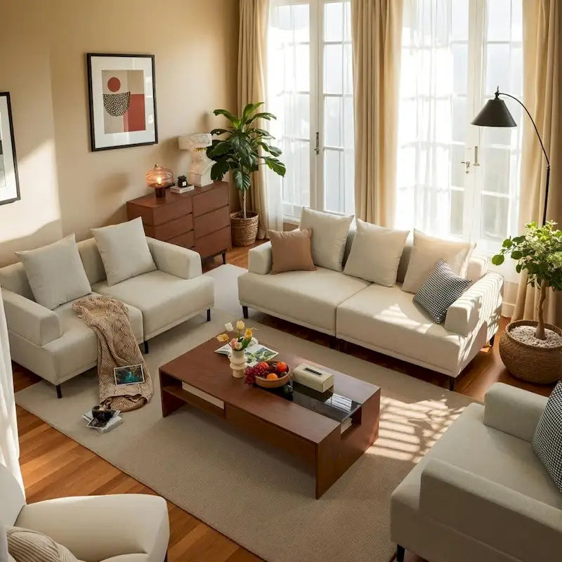 Beige Deep Seat Sofa with High Legs – 1 to 4 Seater