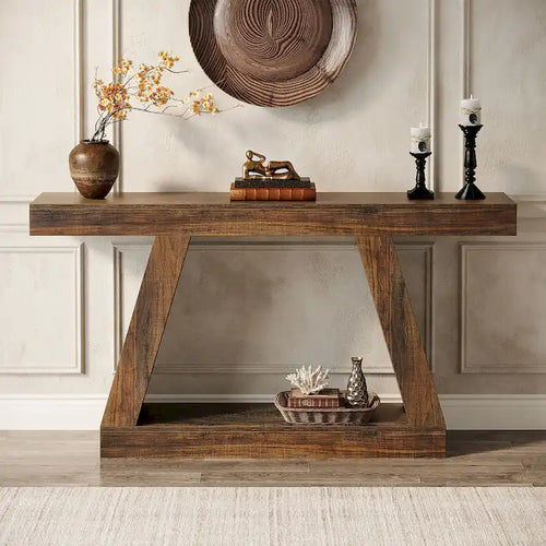 55 Inches Farmhouse Wood Console Sofa Table with Storage - 11.81 D x 55.12 W x 31.5 H