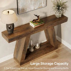 55 Inches Farmhouse Wood Console Sofa Table with Storage - 11.81 D x 55.12 W x 31.5 H