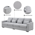 Merax 104 4-Seater Modern Linen Fabric Sofa with Armrest Pockets and 4 Pillows,Minimalist Style Couch