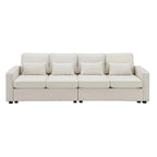 Merax 104 4-Seater Modern Linen Fabric Sofa with Armrest Pockets and 4 Pillows,Minimalist Style Couch