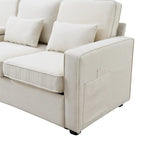 Merax 104 4-Seater Modern Linen Fabric Sofa with Armrest Pockets and 4 Pillows,Minimalist Style Couch