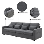 Merax 104 4-Seater Modern Linen Fabric Sofa with Armrest Pockets and 4 Pillows,Minimalist Style Couch