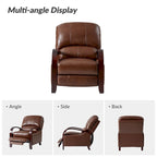 Alex Mid-century Modern Cigar Genuine Leather Manual Recliner with Wooden Curved Arms, Set of 2