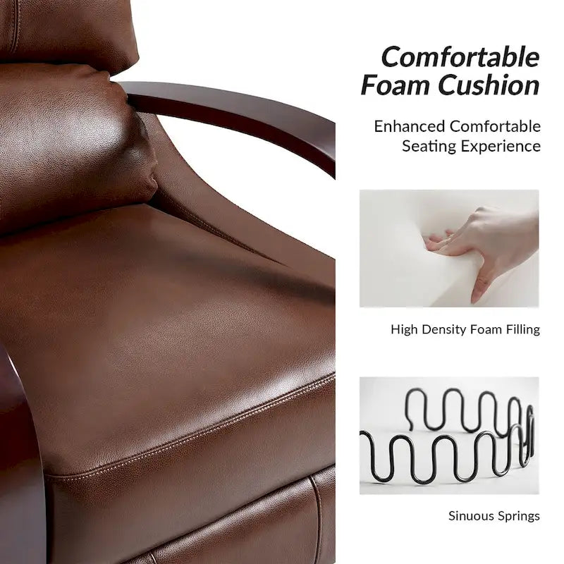 Alex Mid-century Modern Cigar Genuine Leather Manual Recliner with Wooden Curved Arms, Set of 2