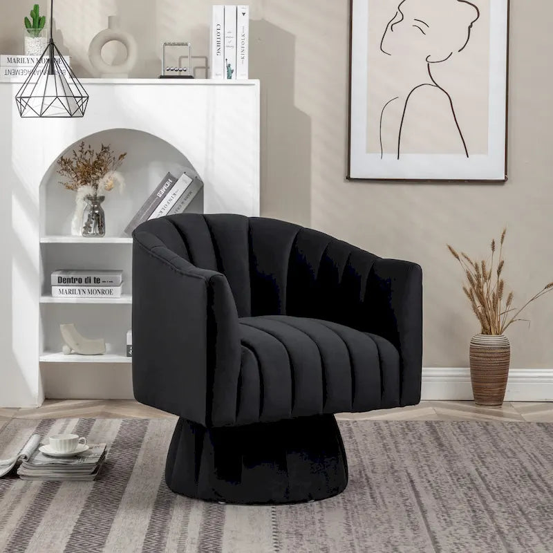 SEYNAR Modern Glam Velvet Upholstered Round Swivel Accent Arm Barrel Chair for Living Room