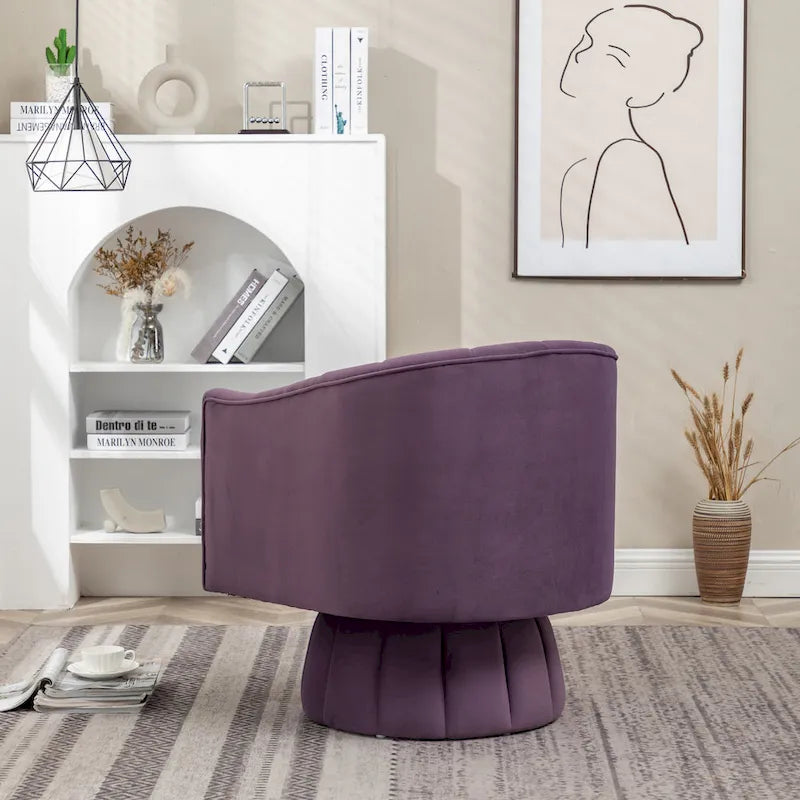 SEYNAR Modern Glam Velvet Upholstered Round Swivel Accent Arm Barrel Chair for Living Room