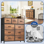 Moasis Rustic Wood-grain Badroom Dresser with Metal Frame, Wooden Top