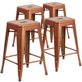 4 Pack 24H Backless Metal Indoor-Outdoor Counter Height Stool w/Square Seat
