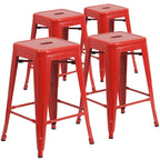 4 Pack 24H Backless Metal Indoor-Outdoor Counter Height Stool w/Square Seat