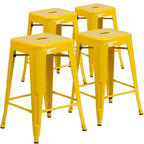 4 Pack 24H Backless Metal Indoor-Outdoor Counter Height Stool w/Square Seat