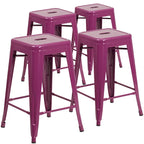 4 Pack 24H Backless Metal Indoor-Outdoor Counter Height Stool w/Square Seat