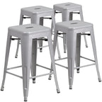 4 Pack 24H Backless Metal Indoor-Outdoor Counter Height Stool w/Square Seat