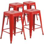 4 Pack 24H Backless Metal Indoor-Outdoor Counter Height Stool w/Square Seat