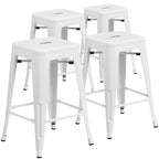 4 Pack 24H Backless Metal Indoor-Outdoor Counter Height Stool w/Square Seat