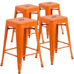 4 Pack 24H Backless Metal Indoor-Outdoor Counter Height Stool w/Square Seat