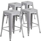 4 Pack 24H Backless Metal Indoor-Outdoor Counter Height Stool w/Square Seat