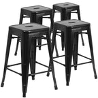 4 Pack 24H Backless Metal Indoor-Outdoor Counter Height Stool w/Square Seat