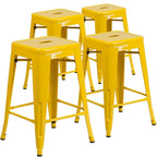 4 Pack 24H Backless Metal Indoor-Outdoor Counter Height Stool w/Square Seat