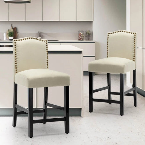 24 Inches Fabric Upholstered Nailhead Trim Counter Height Bar stools with Back Set of 2