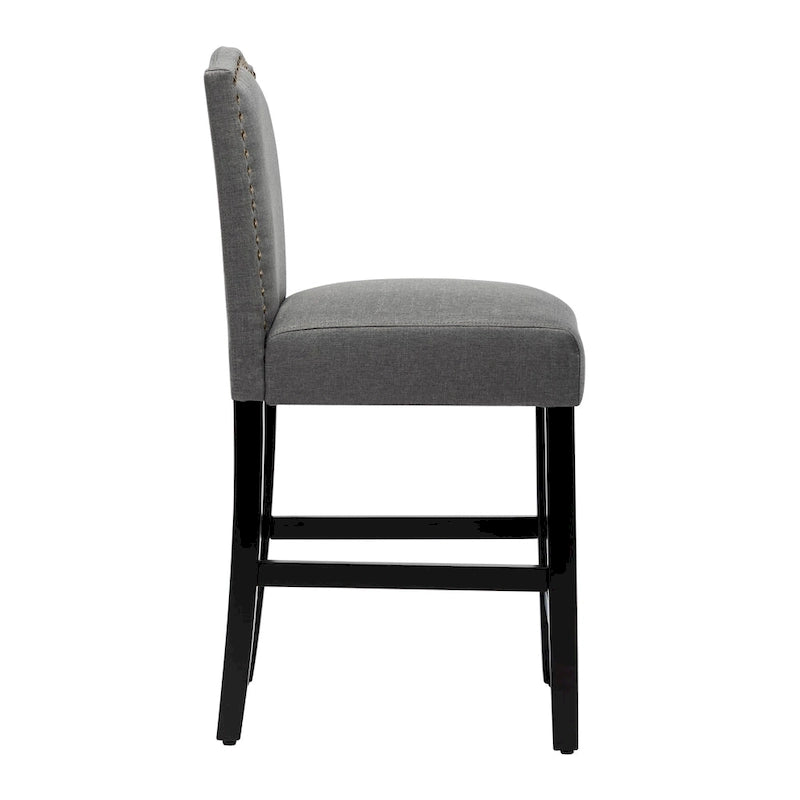 24 Inches Fabric Upholstered Nailhead Trim Counter Height Bar stools with Back Set of 2