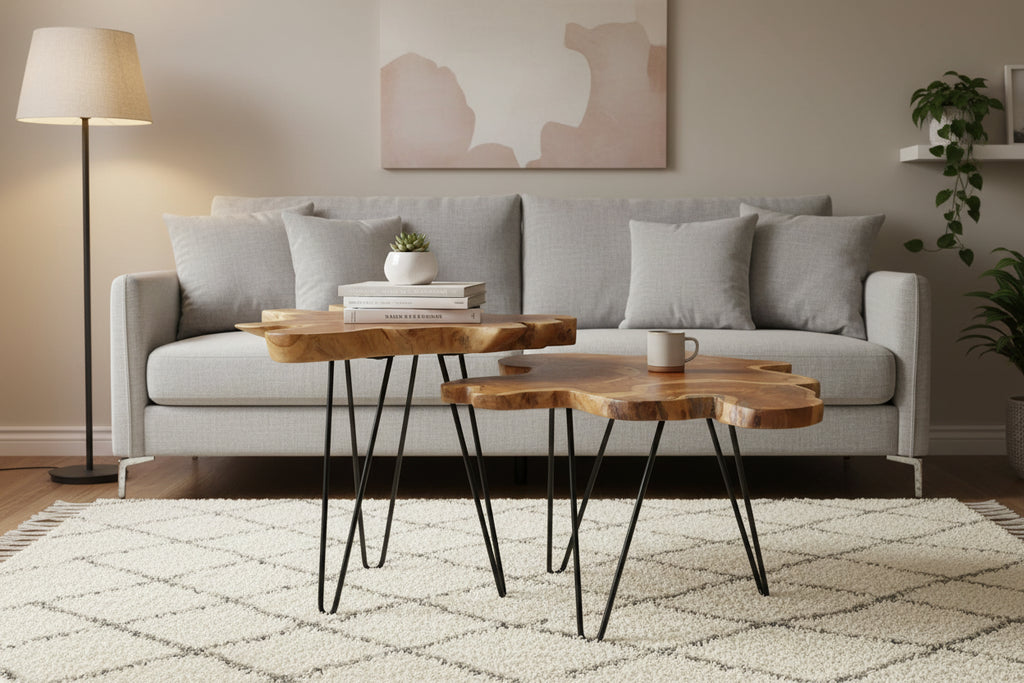 Natural Live-Edge Teak Wood Table With Iron Legs by East at Main