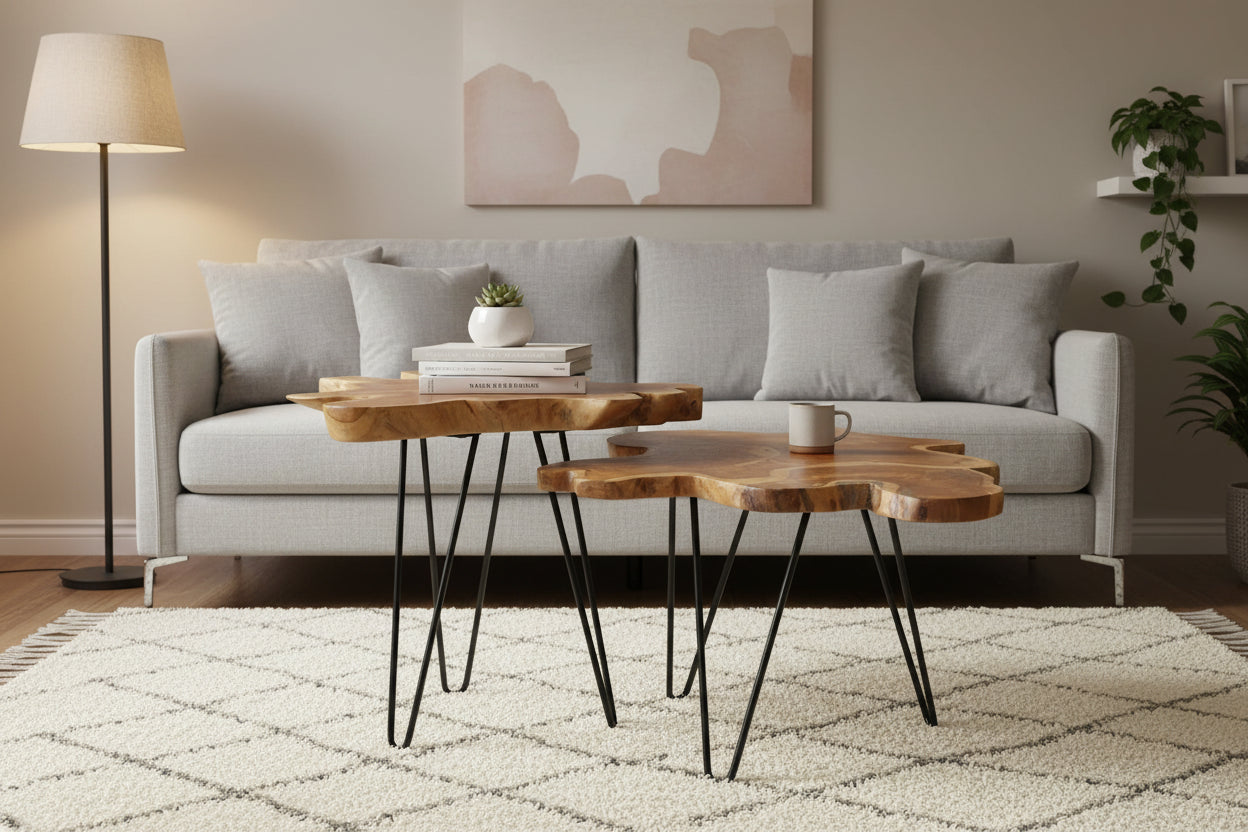 Natural Live-Edge Teak Wood Table With Iron Legs by East at Main