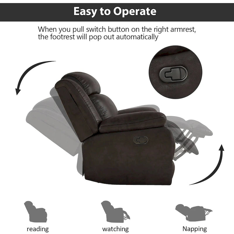 Manual Recliner Chair with Overstuffed Arm and Back