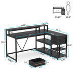 Modern L Shaped Computer Desk with Drawer and storage shelf