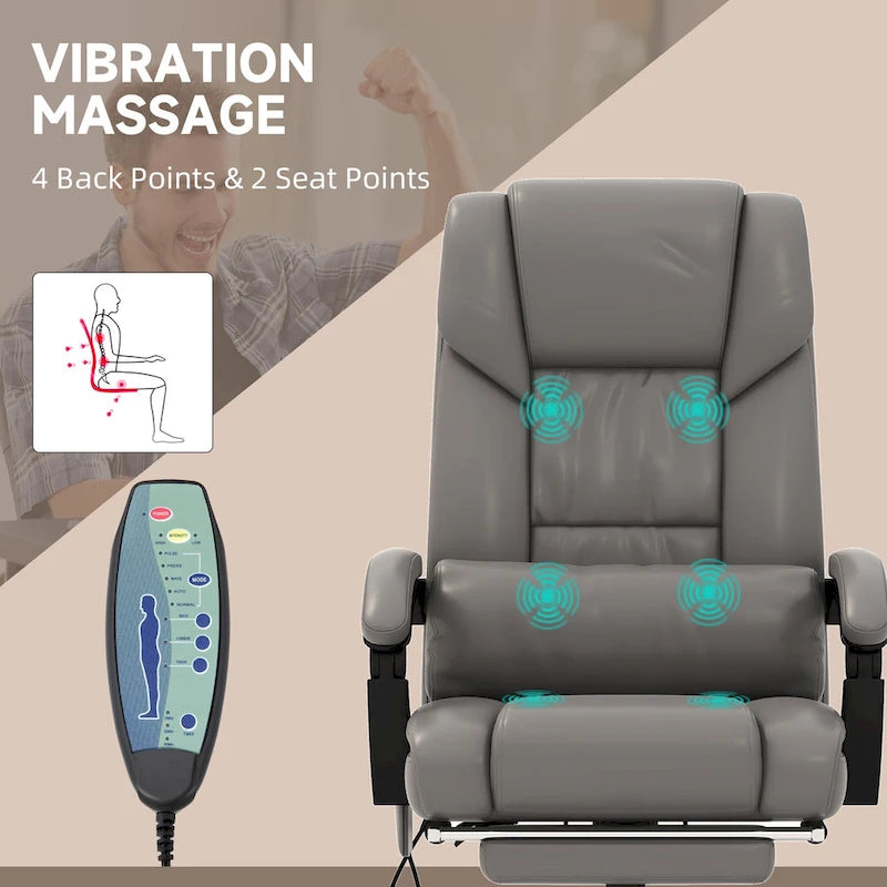 Vinsetto Office Desk Chair Recliner, Height Adjustable Movable Lumbar Support with 6-Point Vibrating Massage