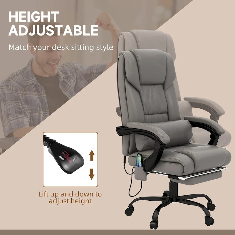 Vinsetto Office Desk Chair Recliner, Height Adjustable Movable Lumbar Support with 6-Point Vibrating Massage