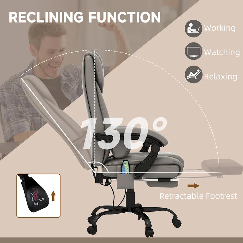 Vinsetto Office Desk Chair Recliner, Height Adjustable Movable Lumbar Support with 6-Point Vibrating Massage