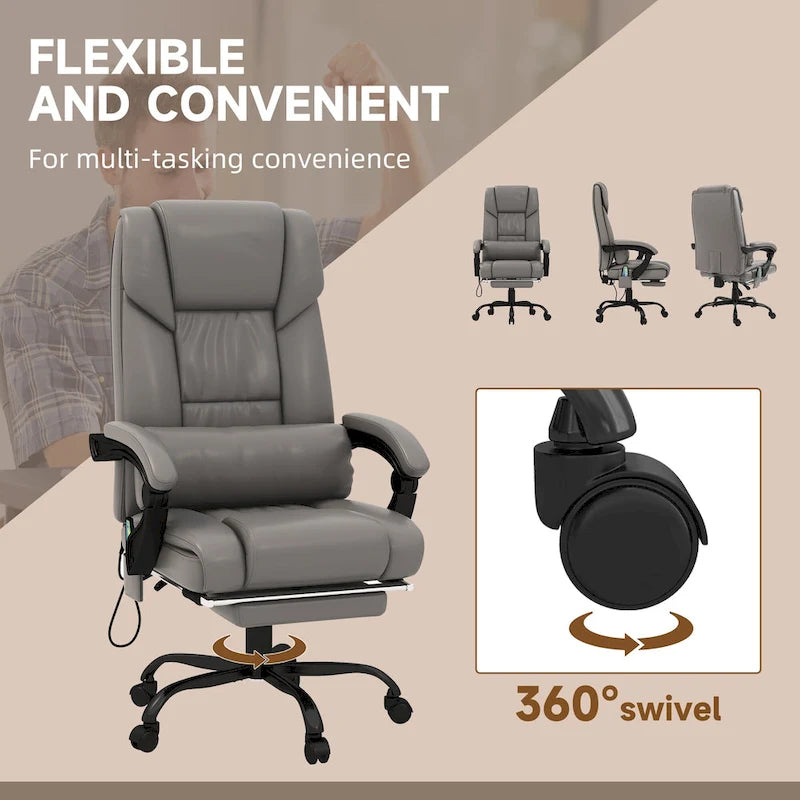 Vinsetto Office Desk Chair Recliner, Height Adjustable Movable Lumbar Support with 6-Point Vibrating Massage