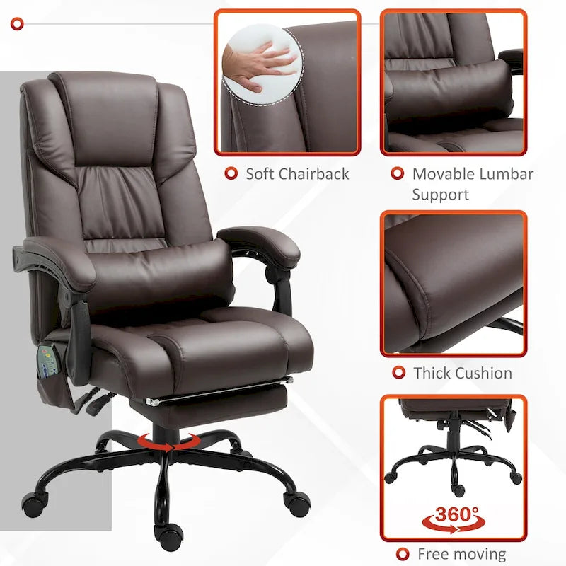 Vinsetto Office Desk Chair Recliner, Height Adjustable Movable Lumbar Support with 6-Point Vibrating Massage