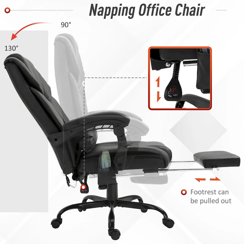 Vinsetto Office Desk Chair Recliner, Height Adjustable Movable Lumbar Support with 6-Point Vibrating Massage