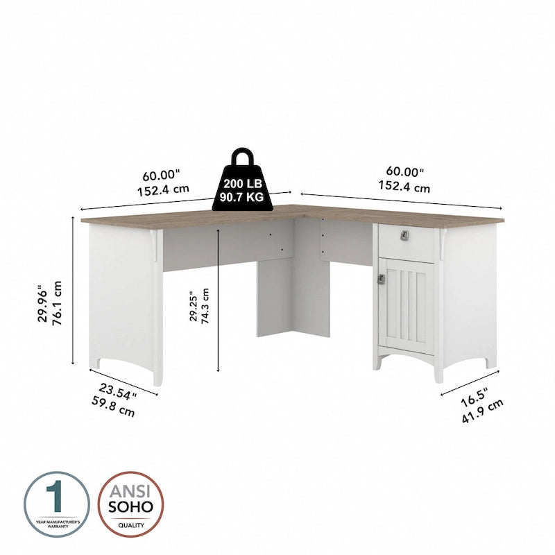 Bush Furniture Salinas 60W L Shaped Desk with Drawers and Storage
